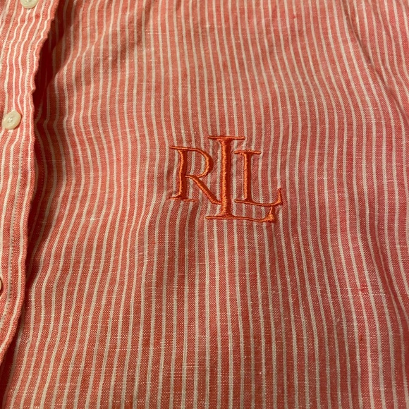 Ralph Lauren orange and White Striped Button Down Shirt - Picture 3 of 5